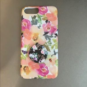 Floral iPhone 8 Plus phone case+ pop socket